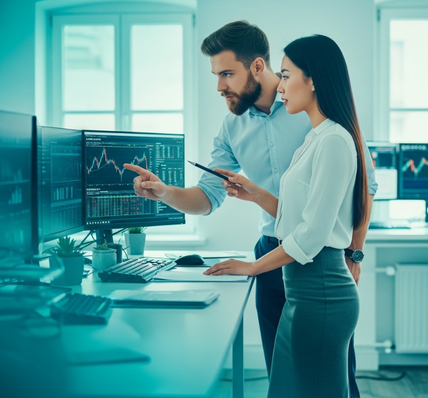 Risk management concept with trader calculating potential loss