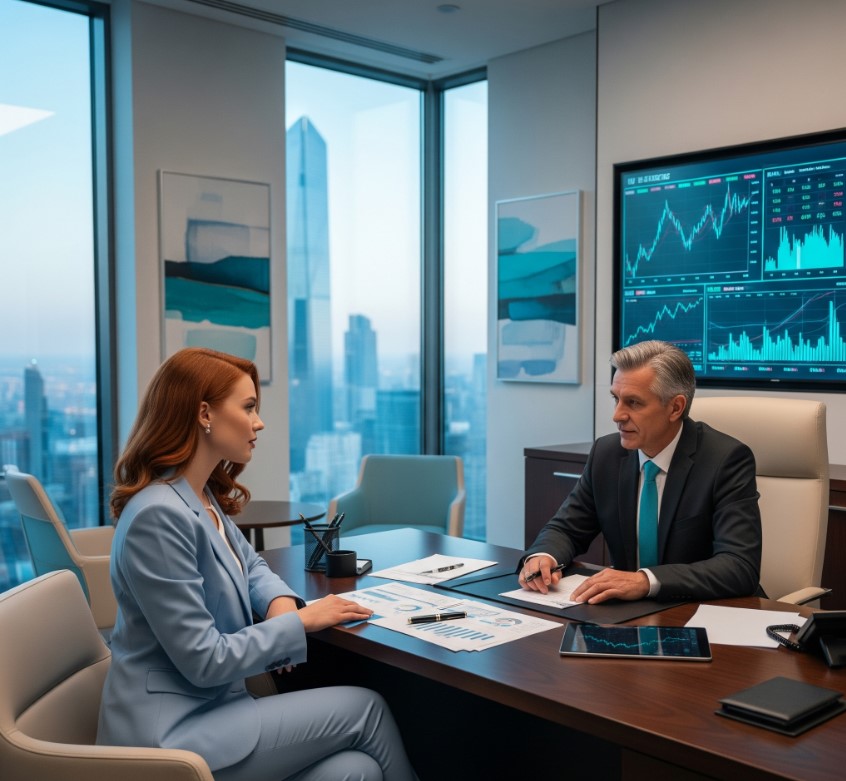 Broker betting against trader concept illustration