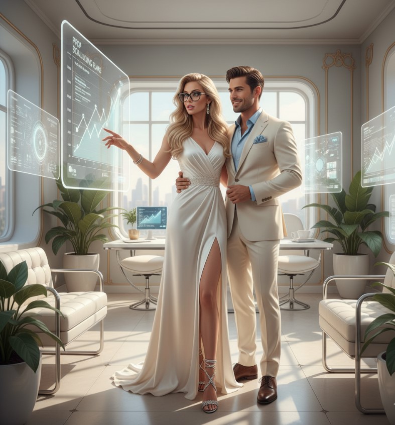 Trader reviewing scaling growth plan on screen